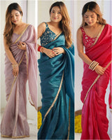 Designer Gold Crush Silk Ready-to-Wear Saree with Embroidered Blouse