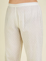 Women's Plus Size Off White Dobby Pure Cotton Self Design A-line Kurta Pant Set