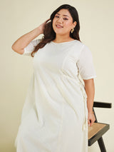 Women's Plus Size Off White Dobby Pure Cotton Self Design A-line Kurta Pant Set