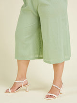 Women's Plus Size Green Dobby Pure Cotton Solid A-line Kurta Set