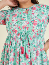 Women's Plus Size Aqua Georgette Floral Printed Fit & Flare Dress