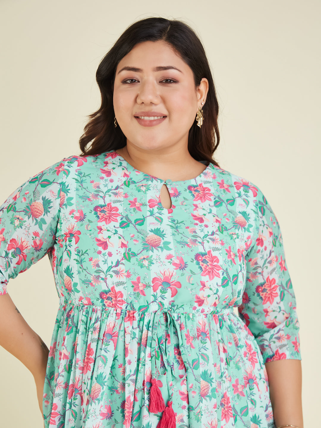 Women's Plus Size Aqua Georgette Floral Printed Fit & Flare Dress