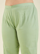 Women's Light Green Pure Cotton Embroidered A-line Kurta Set