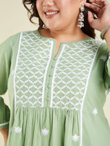 Women's Light Green Pure Cotton Embroidered A-line Kurta Set