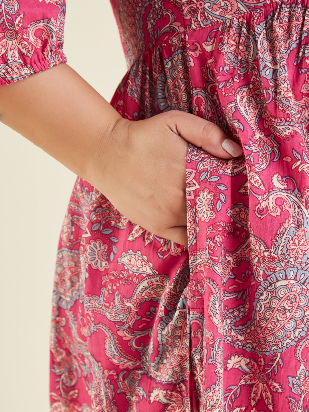 Women's Plus Size Pink Pure Cotton Floral Printed A-line Kurta Pant Set