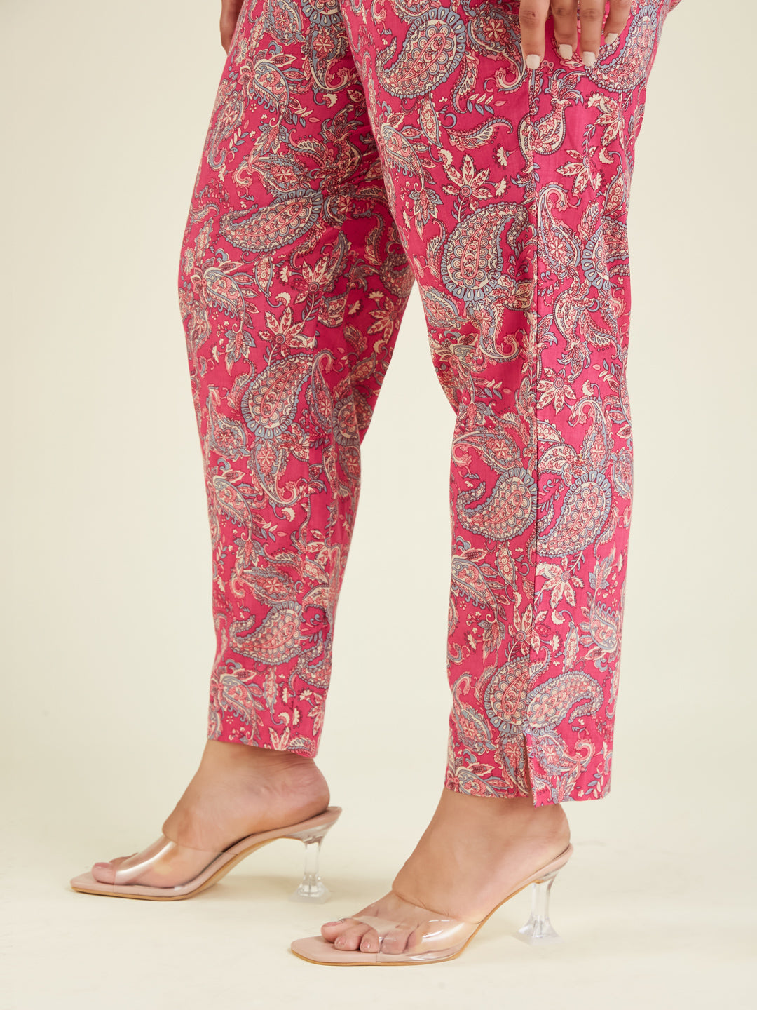 Women's Plus Size Pink Pure Cotton Floral Printed A-line Kurta Pant Set