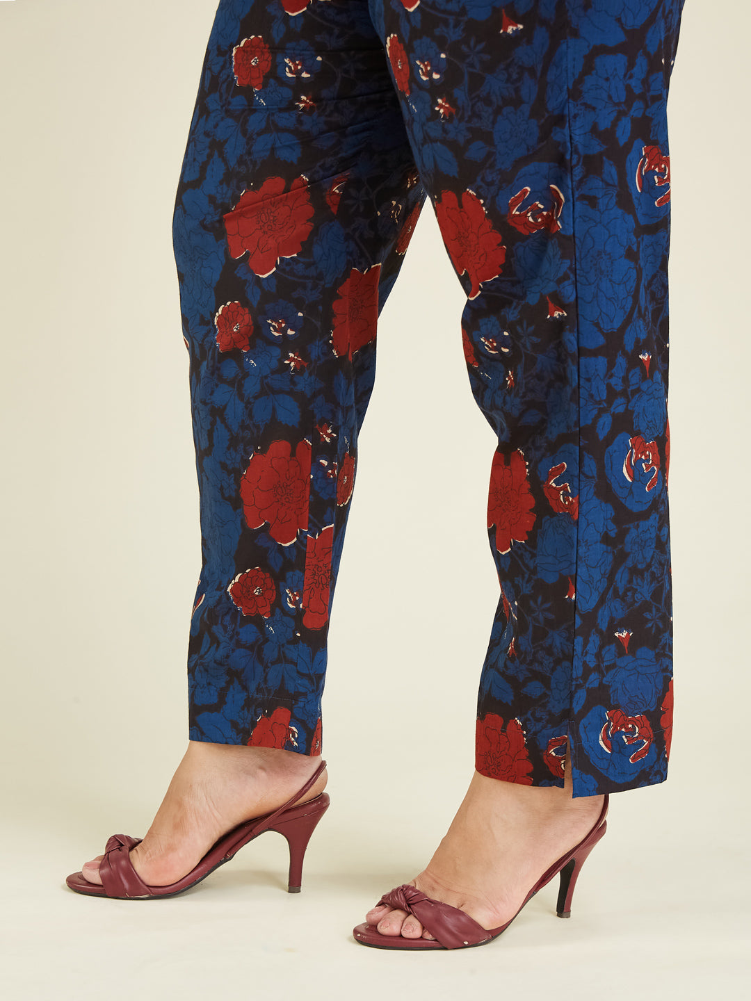 Women's Plus Size Navy Blue Pure Cotton Floral Printed A-line Kurta Pant Set