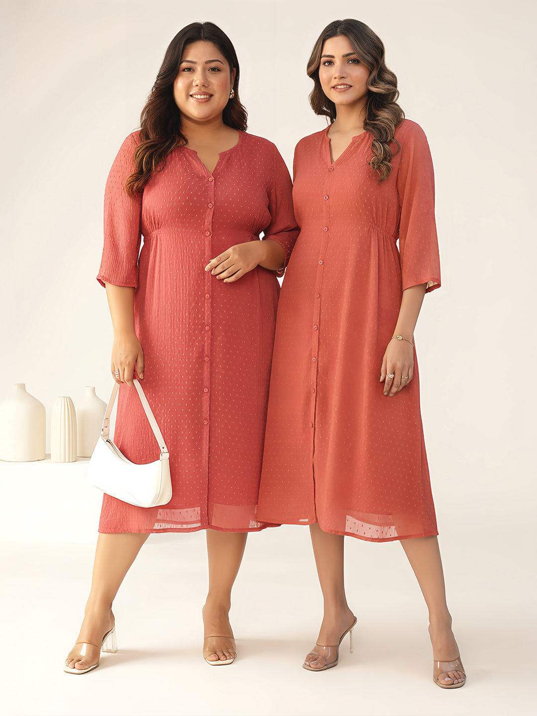 Women's Plus Size Mauve Dobby Chiffon Self Design A-line Kurta