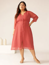 Women's Plus Size Mauve Dobby Chiffon Self Design A-line Kurta