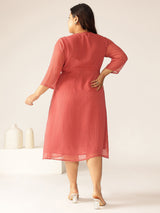 Women's Plus Size Mauve Dobby Chiffon Self Design A-line Kurta