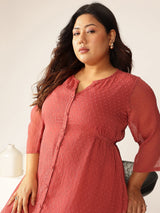 Women's Plus Size Mauve Dobby Chiffon Self Design A-line Kurta