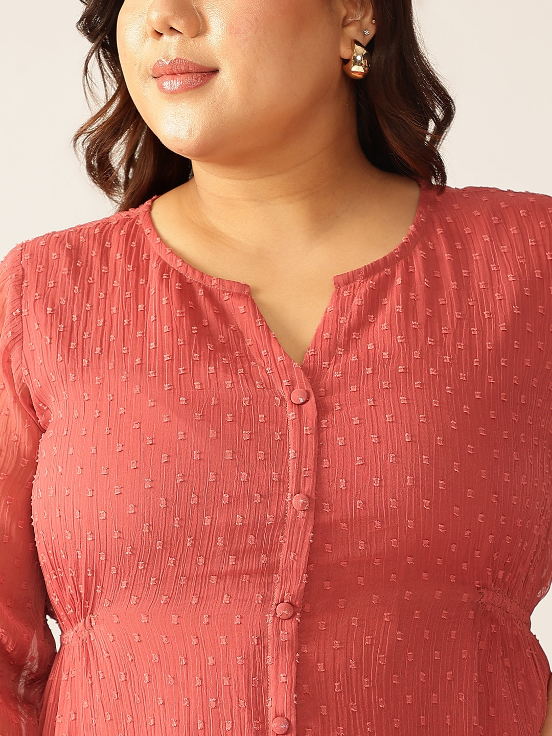 Women's Plus Size Mauve Dobby Chiffon Self Design A-line Kurta