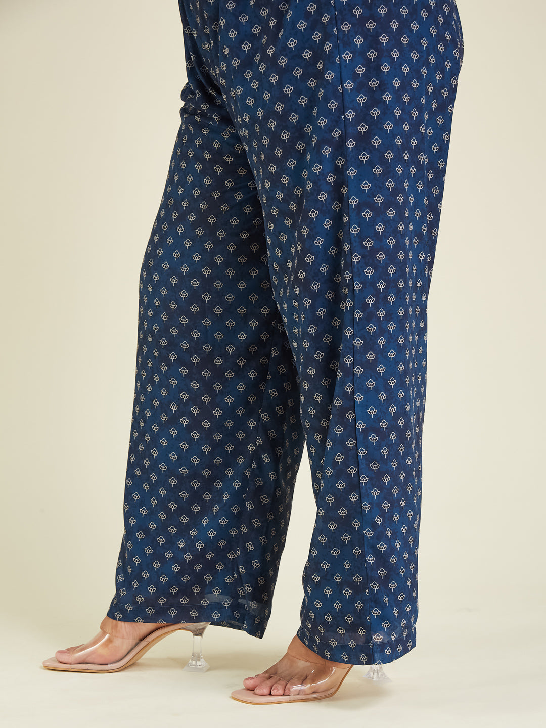 Women's Plus Size Dark Blue Georgette Ajrakh Printed Embellished Anarkali Kurta Set