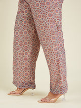 Women's Plus Size Cream & Maroon Georgette Embroidered Ajrakh Printed Straight Kurta Set