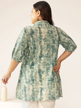 Plus Size Aqua Pure Cotton Tie & Dye A-line Tunic