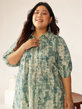 Plus Size Aqua Pure Cotton Tie & Dye A-line Tunic
