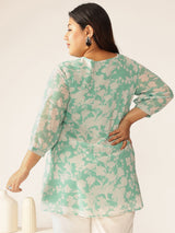 Plus Size Green Georgette Floral Printed A-line Tunic
