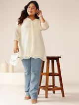 Women's Plus Size Off White Dobby Chiffon Self Design A-line Tunic