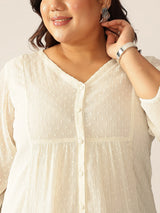 Women's Plus Size Off White Dobby Chiffon Self Design A-line Tunic