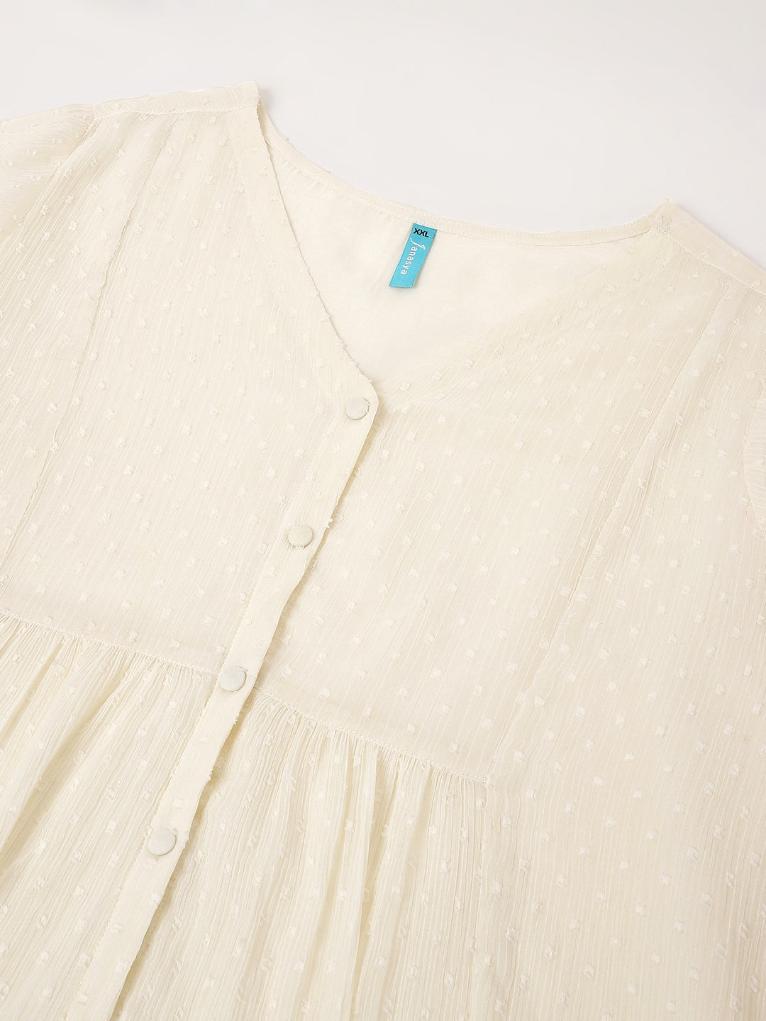 Women's Plus Size Off White Dobby Chiffon Self Design A-line Tunic