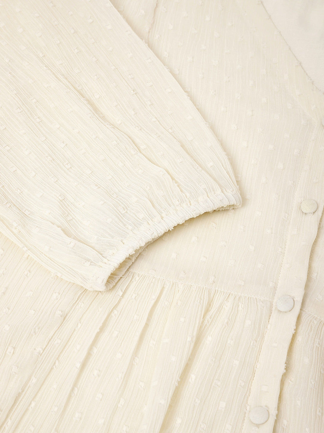 Women's Plus Size Off White Dobby Chiffon Self Design A-line Tunic