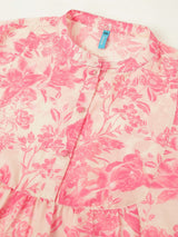 Plus Size Pink Silk Blend Floral Printed A-line Tunic