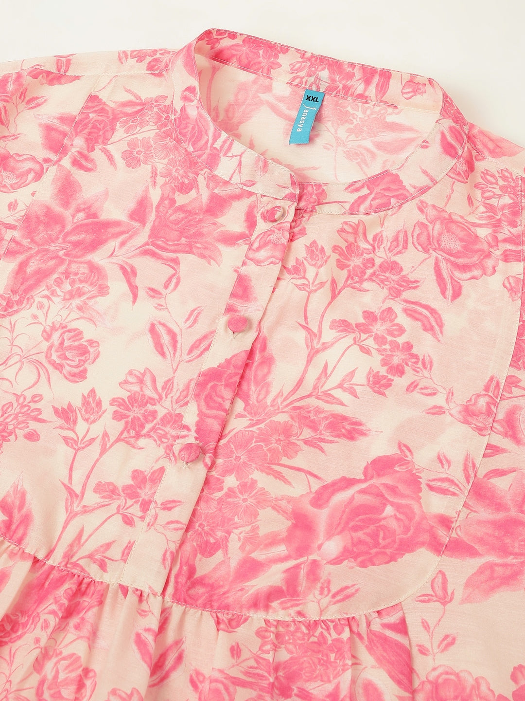 Plus Size Pink Silk Blend Floral Printed A-line Tunic