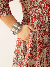 Plus Size Maroon Pure Cotton Paisley Printed Peplum Tunic