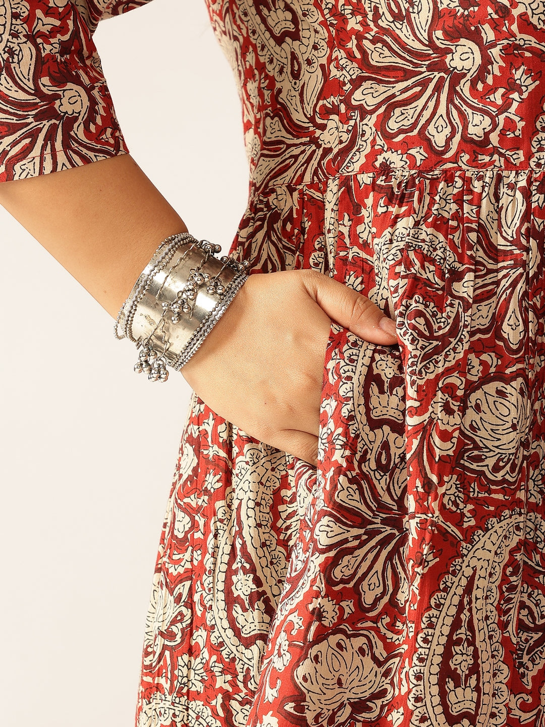 Plus Size Maroon Pure Cotton Paisley Printed Peplum Tunic