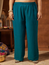 Women's Plus Size Sea Green Georgette Embellished Straight Kurta With Palazzo & Dupatta Set