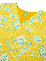 Plus Size Lime Yellow Georgette Floral Printed A-line Tunic