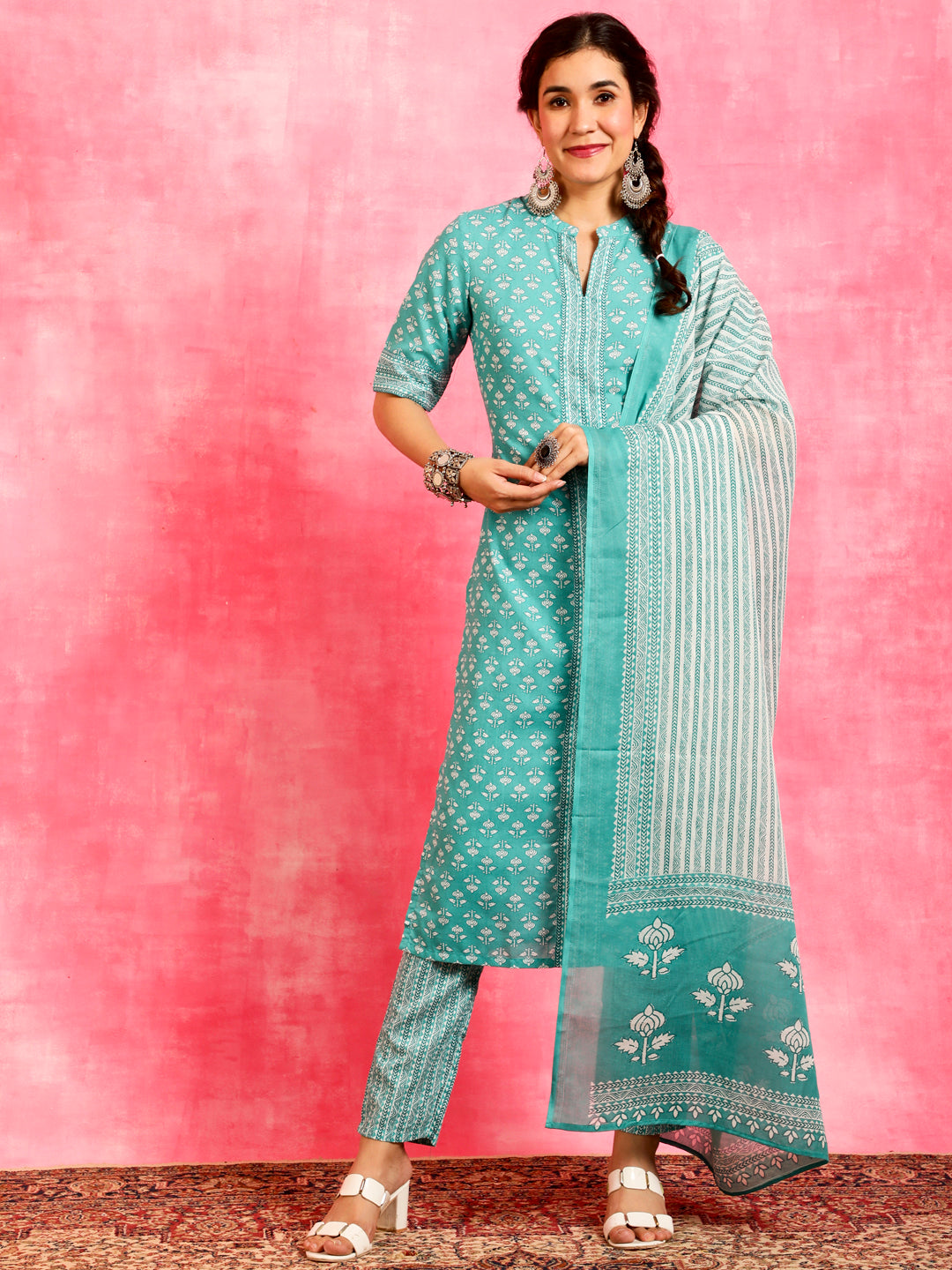 Blue Ethnic Motifs Kurta Pant With Dupatta - Elganza