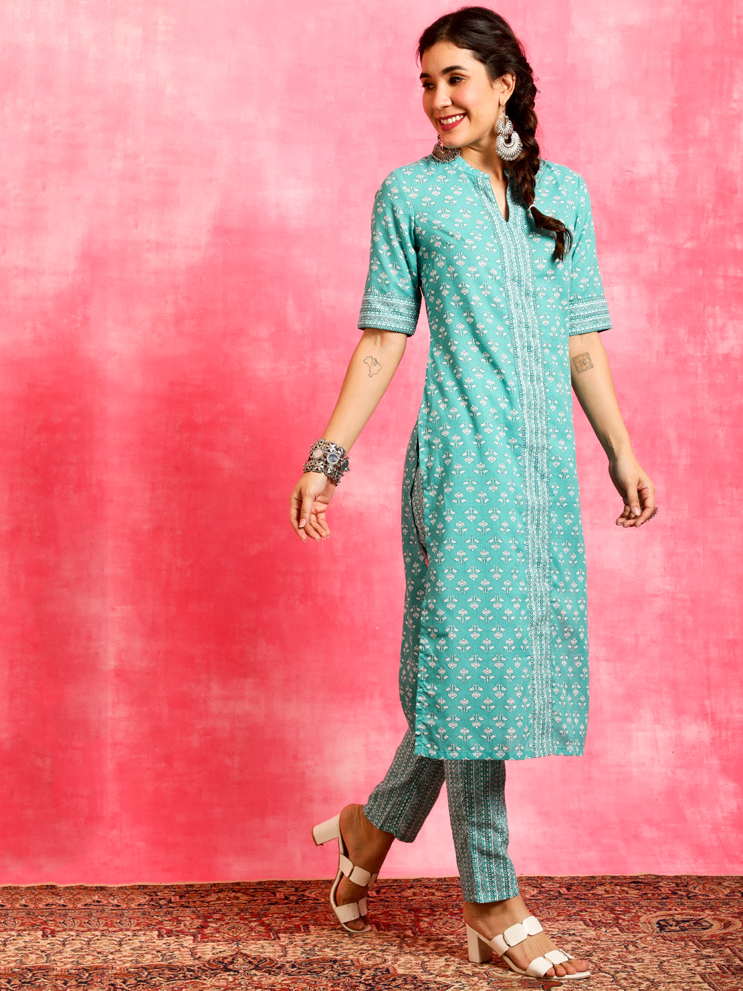 Blue Ethnic Motifs Kurta Pant With Dupatta - Elganza