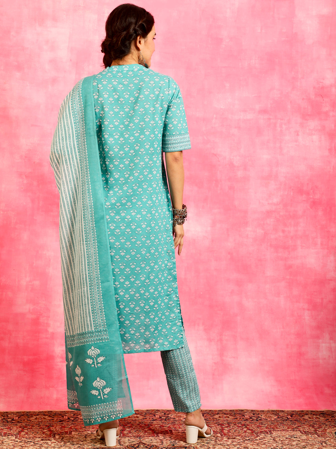 Blue Ethnic Motifs Kurta Pant With Dupatta - Elganza