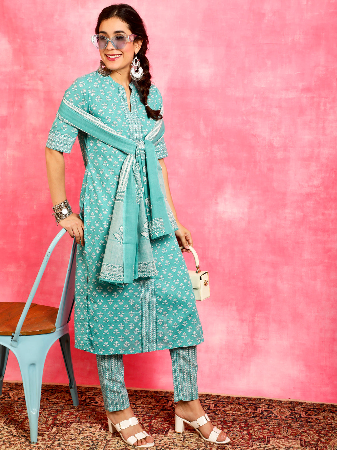 Blue Ethnic Motifs Kurta Pant With Dupatta - Elganza