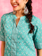 Blue Ethnic Motifs Kurta Pant With Dupatta - Elganza