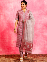 Pink Ethnic Motifs Kurta Pant With Dupatta - Elganza