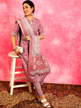Pink Ethnic Motifs Kurta Pant With Dupatta - Elganza