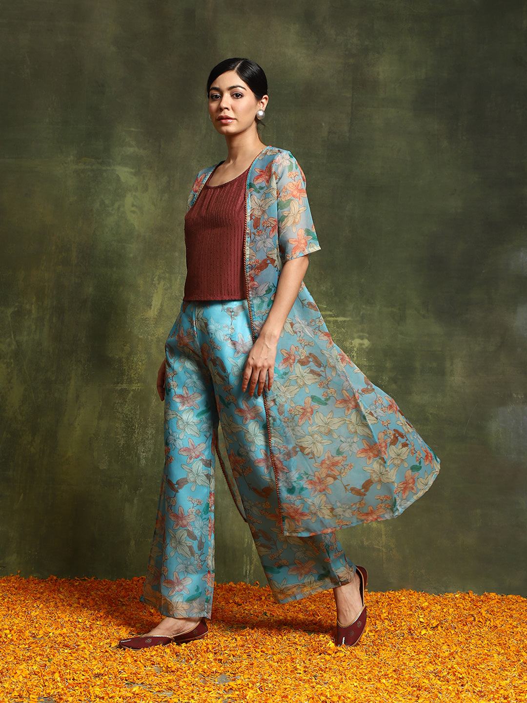 Blue Floral Printed Co-Ord Set - Elganza