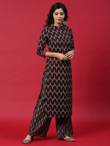 Black & Red Chevron Print Kurta With Palazzo - Elganza