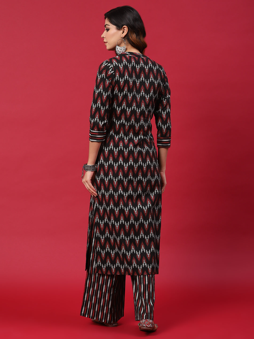 Black & Red Chevron Print Kurta With Palazzo - Elganza