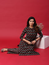 Black & Red Chevron Print Kurta With Palazzo - Elganza