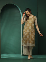 Green Floral Print Kurta With Palazzo - Elganza