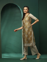 Green Floral Print Kurta With Palazzo - Elganza