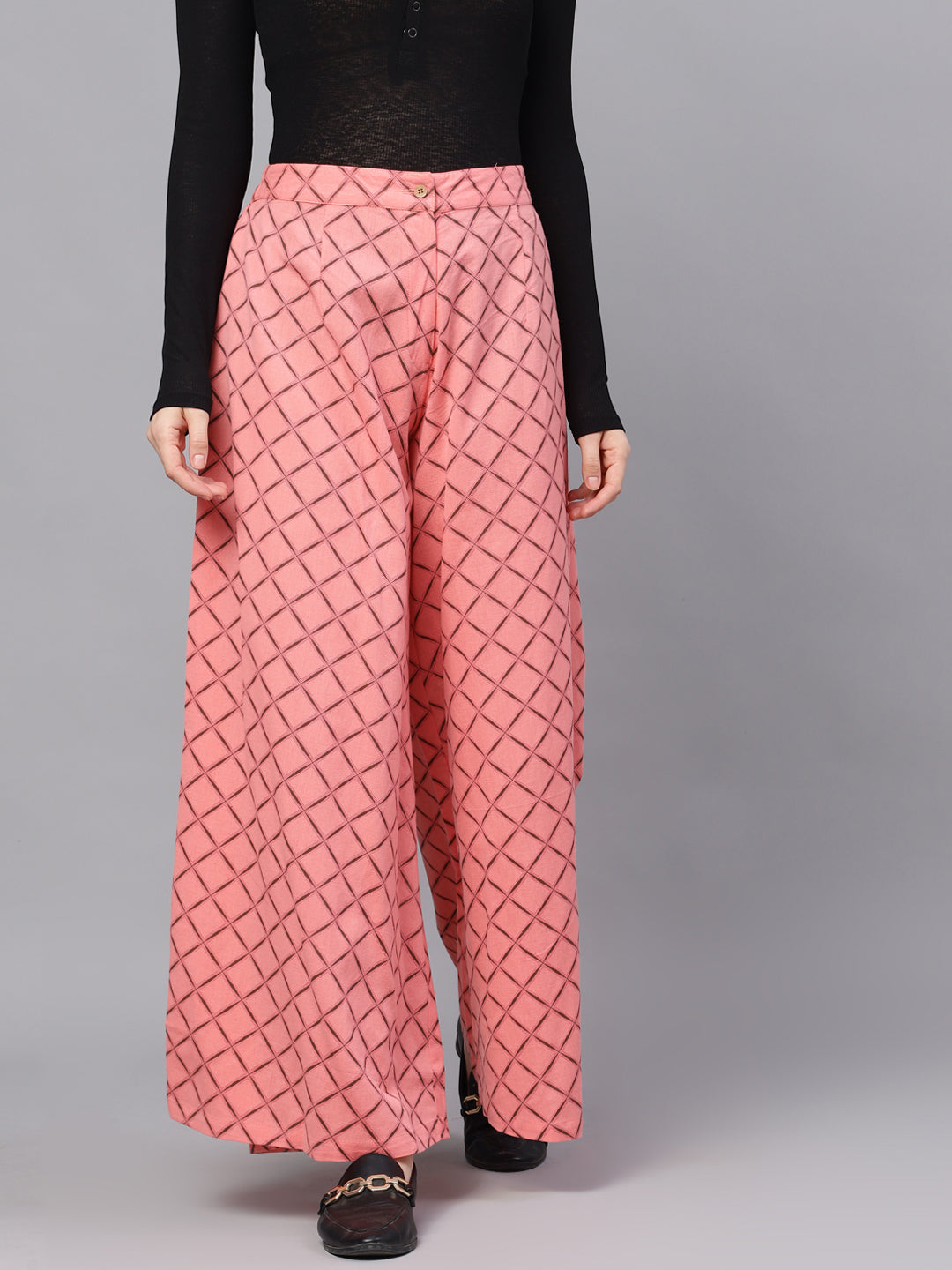 Pink Geometric Print Relaxed Fit Palazzo - Elganza