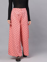 Pink Geometric Print Relaxed Fit Palazzo - Elganza