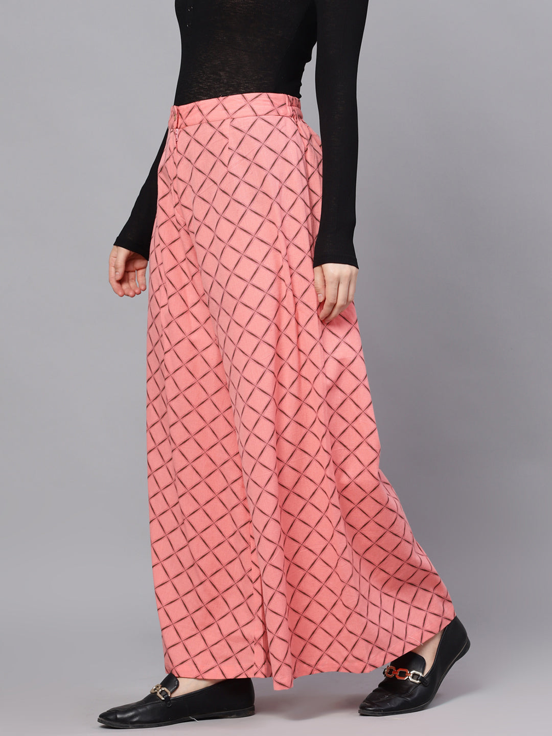 Pink Geometric Print Relaxed Fit Palazzo - Elganza