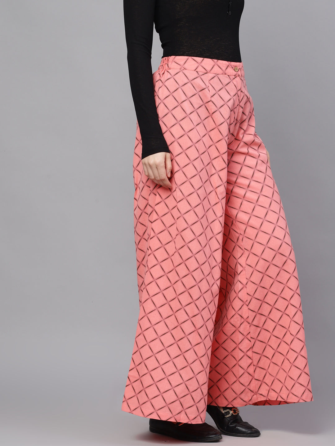Pink Geometric Print Relaxed Fit Palazzo - Elganza