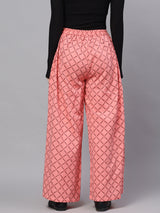 Pink Geometric Print Relaxed Fit Palazzo - Elganza
