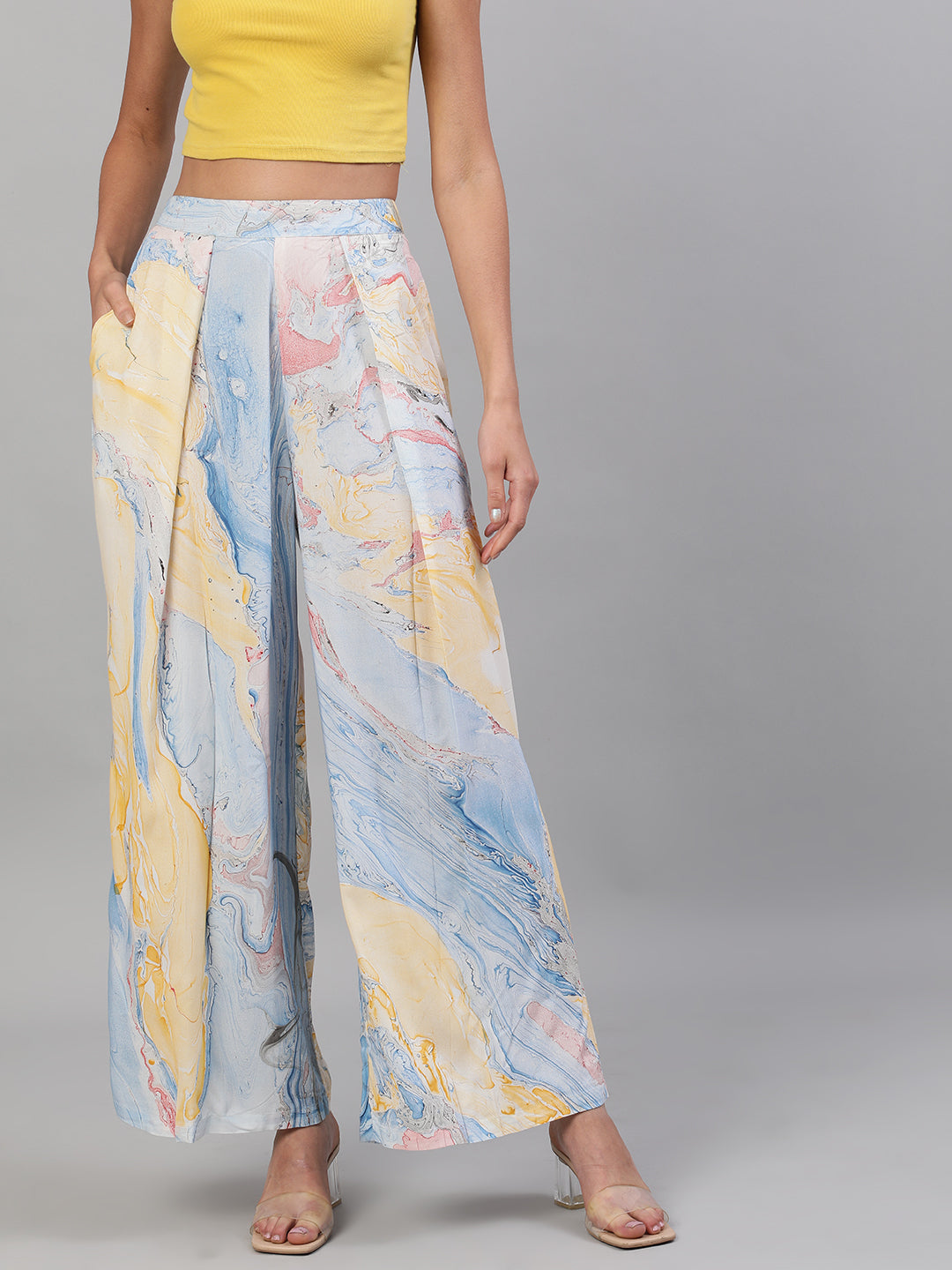 Blue Abstract Print Relaxed Fit Palazzo - Elganza
